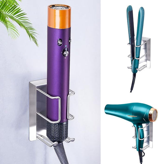 WAYASI Hair Straightener Holder Wall Mounted Blow Dryer Holder, Curling Iron Holder, Hairdryer and Straightener Holder, Bathroom Hair Tools Organizer and Storage (Silver)