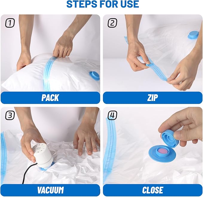 Vacuum Storage Bags for Clothing,With Electric Air Pump Space Saving Compression Bags,Waterproof, 80% Storage Reduction,8 Pack Vacuum Seal Bags (2 Jumbo, 2 Large, 2 Medium, 2 Small,) for Clothes