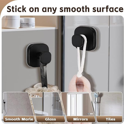 Supopular Heavy Duty Reusable Suction Cup Hooks for Kitchen/Bathroom/Shower - Wet-Proof Hooks for Towels, Robes, Loofah&Wreaths/No Drill Mounting on Glass, Tile, Metal (2, Matte Black)