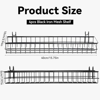4 PCS 15.75×3.94×1.97 Inch Hanging Wire Basket, Wire Baskets for Organizing Wall Basket Storage Wall Baskets for Wall-Mounted Storage in Kitchens, Bathrooms and Balconies-Black