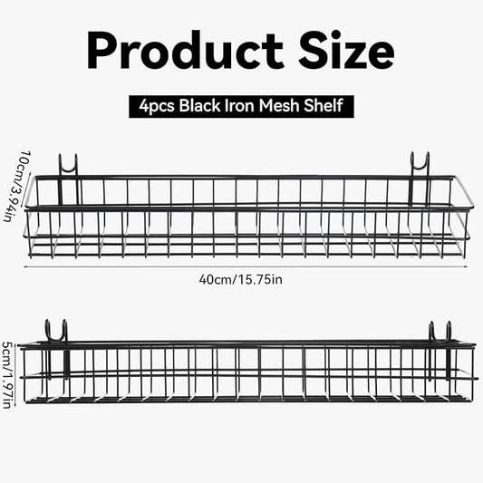 4 PCS 15.75×3.94×1.97 Inch Hanging Wire Basket, Wire Baskets for Organizing Wall Basket Storage Wall Baskets for Wall-Mounted Storage in Kitchens, Bathrooms and Balconies-Black