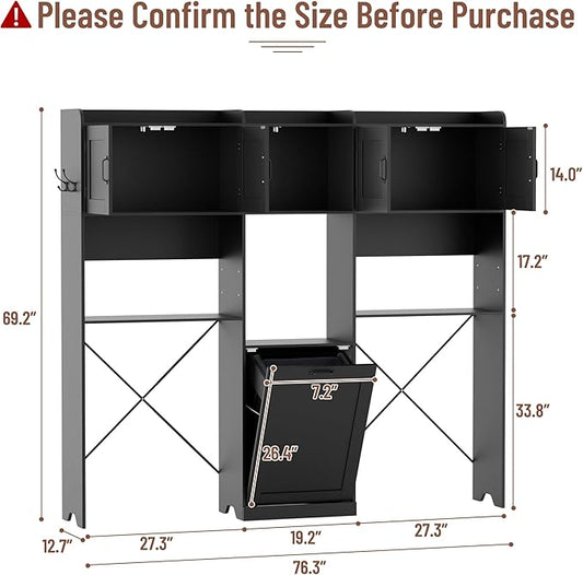 Over The Washer and Dryer Storage Cabinet, Laundry Room Organizer Standing Shelf with Tilt-Out Laundry Hamper Cabinet and Hooks, Space Saving Laundry Room Cabinets