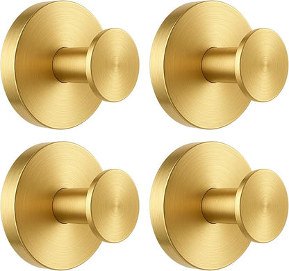 BKV Suction Cup Hooks for Glass Window,Removable Shower Hooks for Inside Shower,Metal Towel Hooks for Bathrooms,4 Pack(Gold)