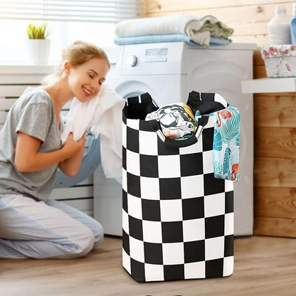 Laundry Hamper Basket Checkerboard Plaid White Storage Basket Collapsible Clothes Hamper with Handle Decorative Blanket Basket for Laundry Room College Dorms Clothes