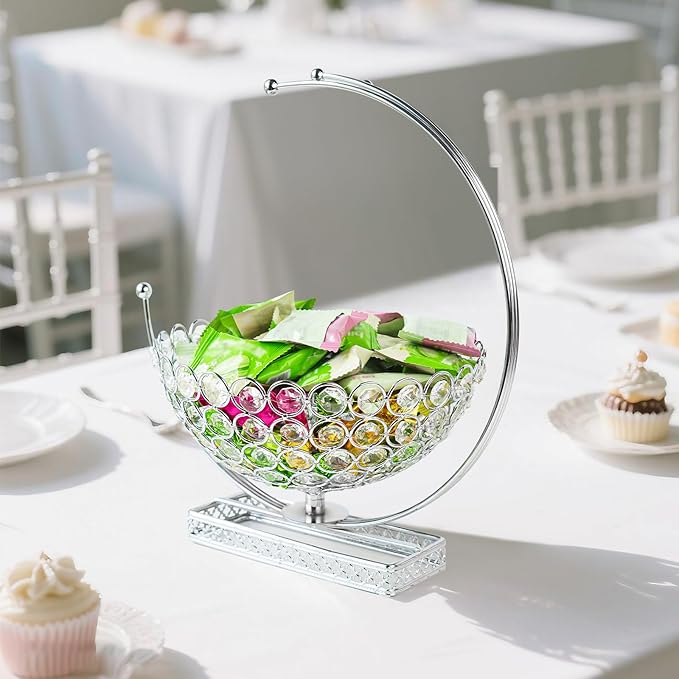 Metal & Crystal Coffee Pod Holder & Candy Basket - Elegant Multipurpose Storage Organizer for K Cups, Espresso Pods, Treats - Kitchen, Office, Home Bar (Silver, 2 PCS)