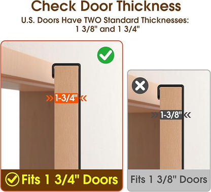 CHAUNCEY HOME Long Over The Door Hooks with 15.75-inch Arms for Easier Access by Women, Heavy Duty Door Hanger for Winter Coat, L16U, Fits Standard 1 3/4'' Doors, Towel Racks Organization, Black
