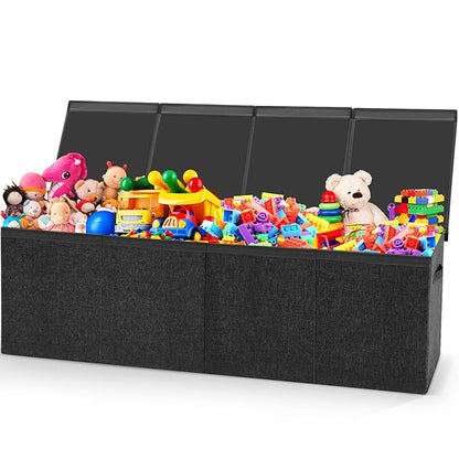 Patelai Extra Large Toy Box Chest with Lids 4/3 Grids Large Chest Collapsible Kids Toy Storage Baskets Gifts for Boys Girls Living Room Nursery Playroom(49.2 x 13 x 15.7'',Black)