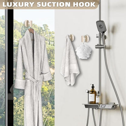 Fenas Suction Cup Hooks for Shower - Bathroom Reusable Hooks for Towels, Robes & Loofah - No-Drill Mounting on Kitchen,Walls,Metal,Glass,Mirrors,Tile & Smooth Non-Porous Surfaces (2, Milk White)