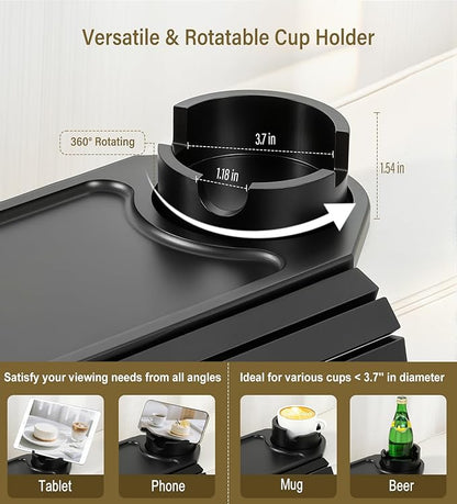 Couch Arm Tray, Bamboo Sofa Table for Couch, Sofa Arm Tray with Cup Holder, Non-Slip Armrest Organizer for Drink, Cup, Snack, Control, Easy to Clean, Black