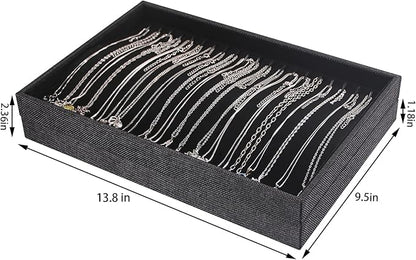 Julysky 2 Pcs/set Stackable Jewelry Organizer Trays，Necklace Tray+Necklace Tray, Jewelry Displays for Selling,Black