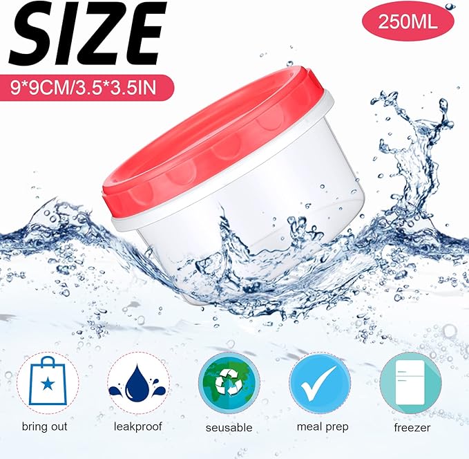 Sieral 36 Pack 8 oz Freezer Containers with Lids Reusable Deli Freezer Storage Containers Stackable Plastic Thick Twist Top Jars for Takeout Food Round Wide Mouth Lunch Snack (Red)