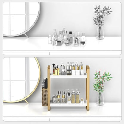 LEMIKKLE Bathroom Counter Organizer with Basket, Skincare,Makeup Organizers for Vanity,Storage Organizers for Bathroom, Kitchen, Dresser（White）