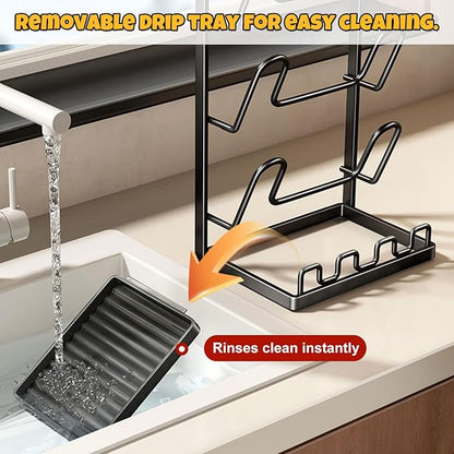 Lid Holder While Cooking, Countertop Pot Lid Organizer, To Keep Cooking Utensils Handy, Comes with A Draining Tray, Suitable for Holding Pot Lids and Spoons for Pots, Pans Two stories