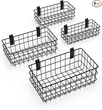 AZUNO 4 Pack Slatwall Baskets Set, Heavy Duty Metal Slat Wall Accessories Wire Baskets, Hanging Storage Organizer for Garage, Shop, Retail Display, Fits Standard Slatwall Panels
