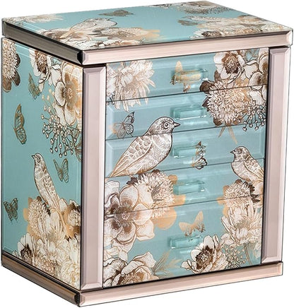 Homruilink High End Glass Jewelry Box - 5 Layer Jewelry Organizer with 2-Sided Doors and Mirror - Velvet-Lined Organizer For Ring, Necklace, Earring, Bracelet Storage - Christmas Gift For Women