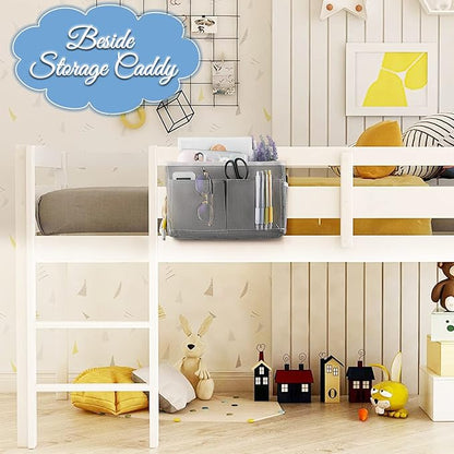 Retyion Bedside Caddy Bedside Hanging Storage Basket Bed Caddy for Headboards Bunk Dorm Rooms Crib Beds Rails Organizer (Grey)
