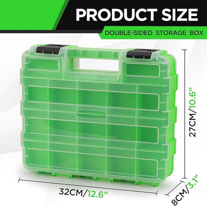 Small Parts Tool Box Organizer, 2-Packs Double-sided 34-Compartment Storage Tool with Removable Dividers, Plastic Storage for Hardware, Screws, Bolts, Nails, Nuts, Jewelry and Fishing Accessories