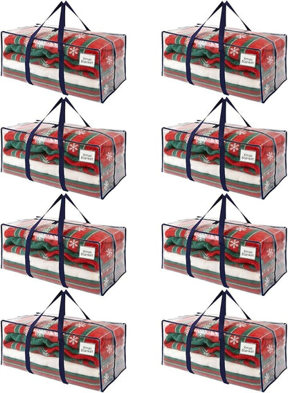 VENO 8 Pack Moving Bags, Christmas Storage Containers, Storage Bins with Lids, Reinforced Wraparound Handles, Packing Bags for Clothes, Bedding, Comforters (Clear, 8 Pack)