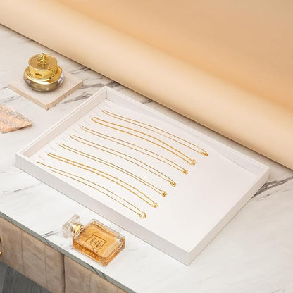 Polmart Stackable Necklace & Jewelry Organizer/Storage/Display Trays, White Leatherette (2-Pack)