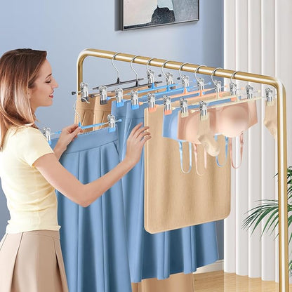 HWAJAN 10PACK 14Inch Pants Hangers with Clips Adjustable Skirt Hangers for Women Black Metal Non-Slip Trousers Hanger Heavy Duty Space Saving Clothes Hanger for Shorts,Jeans,Sky Blue