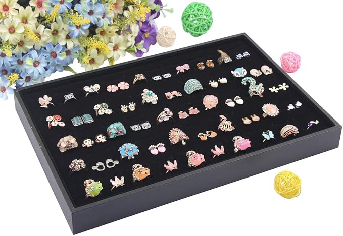 Stratalife Ring Organizer for Jewelry Stackable Ring Storage Display Tray Jewelry Holder Showcase for Multiple Rings Drawer Inserts Black(100 Slot)