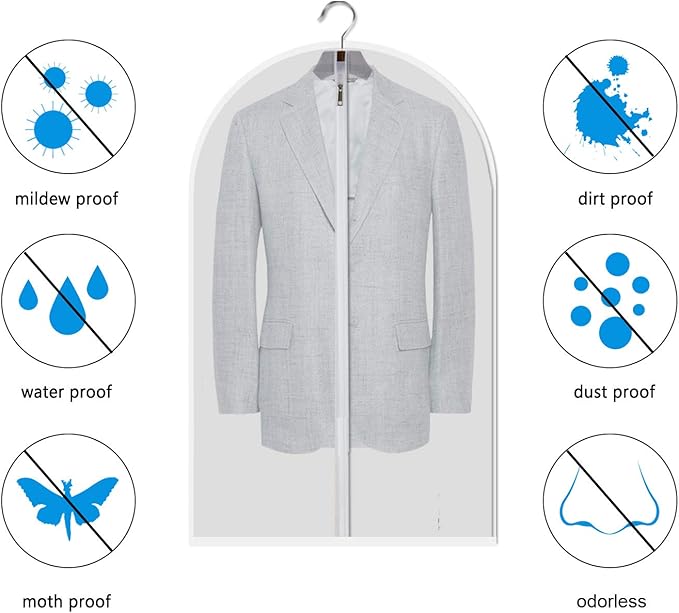 Garment storage clothing bags - 40 inch PEVA garment covers closet storage bag set for 12pcs with Mesh Laundry Bag Included
