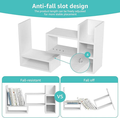 Desk Shelves Desktop Orgnizer Shlef - White Office Organization for Top of Desk Organizers and Accessories Corner Bookshelf Table Top Shelving Small Hutch Decorations for Women Office