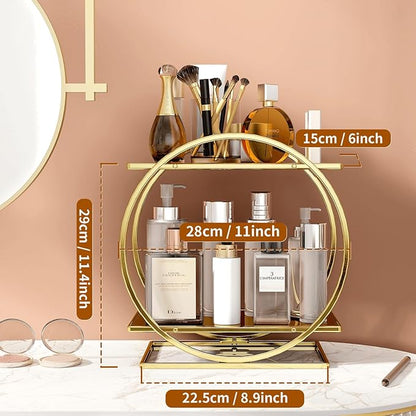 YIWANFW Perfume Organizer for Dresser, 2 Tier Bathroom Counter Organizers and Storage, Gold Makeup Organizer for Vanity, Bathroom Accessories & Decor, Skincare Perfume Trays Cosmetic Display Holder