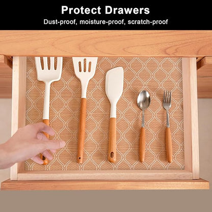 Cooyes Shelf and Drawer Liner for Kitchen Cabinets Non-Adhesive, Waterproof Non-Slip Cabinet Liners for Desk, Refrigerator, Shelves, Bathroom Drawers, Cabinet Protection（11.8" W x 360" L）