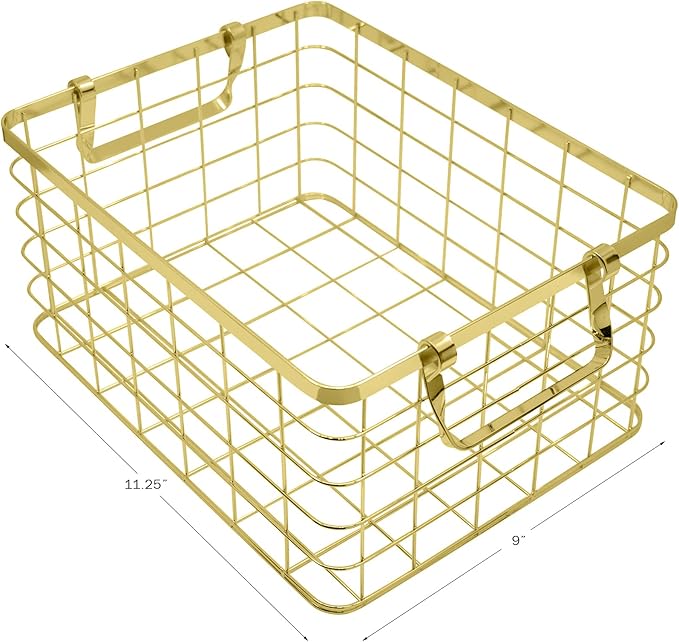 Set of 3 Nested Wire Basket Trays for Storage and Organizing (Gold)