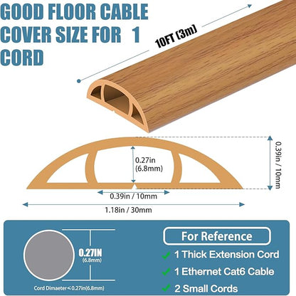 Floor Cord Covers for Wires 10FT Cable Hider Wire Cover Self Adhesive Cord Hider Floor for Offices, Homes, Workshops, Warehouses Cable Cavity 0.39" W x 0.27" H