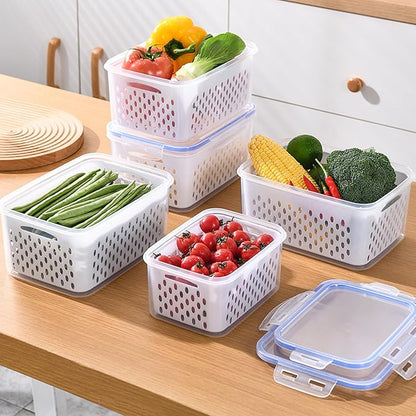 Zmxiabo 3 PCS Fruit Storage Containers for Fridge Food Storage Container Set with Removable Strainer Lid with Strainer Fruit & Vegetable Crisper BPA-Free Plastic Crisper for Long-Term Freshness