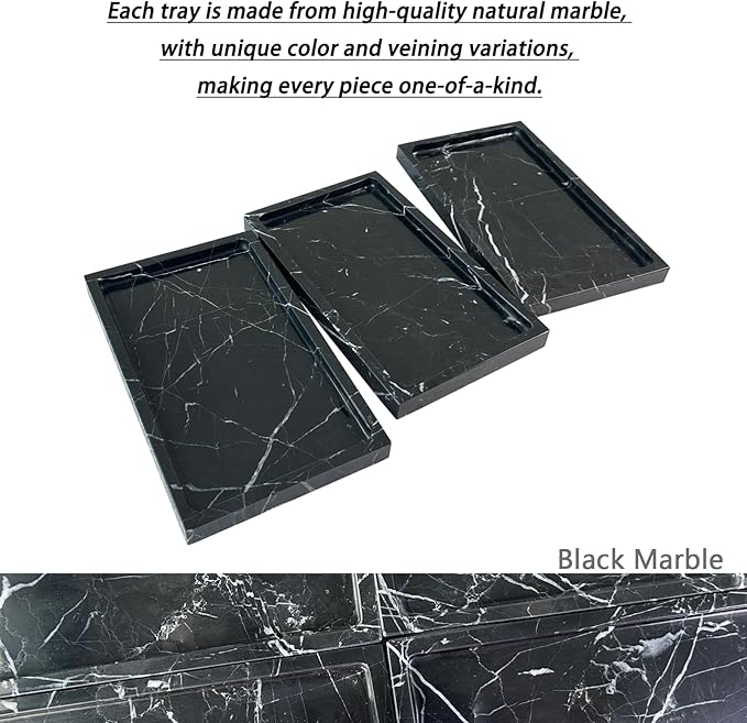 OAIQNUJ Natural Black Marble Vanity Tray, 9.8"x5.9" Genuine Marble Stone Tray for Bathroom/Kitchen/Dresser