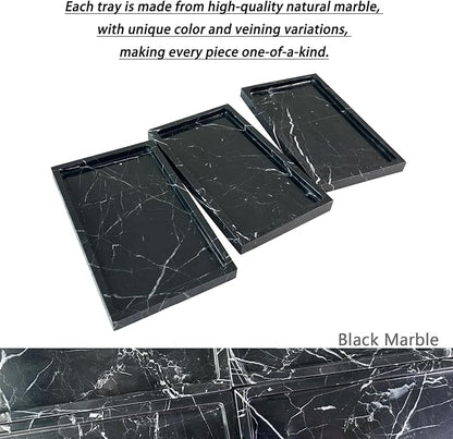 OAIQNUJ Natural Black Marble Vanity Tray, 9.8"x5.9" Genuine Marble Stone Tray for Bathroom/Kitchen/Dresser