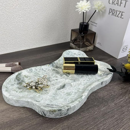 WneFu Choiziic Natural Decorative Tray, Cloud Shape, Modern Style, Polished Finish, Bathroom Kitchen Counter Vanity Organizer (Green-Marble-M)
