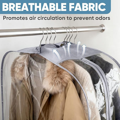 BALEINE 50'' Clear Garment Bags for Hanging Clothes, 10.5'' Wide PEVA Suit Bag for Closet Clothes Dresses Coat (Clear, 3PK)