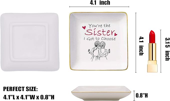 Topthink Birthday Anniversary Wedding Christmas Gifts for Sis,Soul Sister,Best Friend,Women,Bestie-You're the Sister I Got to Choose–Ceramic Jewelry Holder Ring Dish Trinket Box Tray