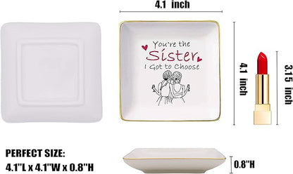 Topthink Birthday Anniversary Wedding Christmas Gifts for Sis,Soul Sister,Best Friend,Women,Bestie-You're the Sister I Got to Choose–Ceramic Jewelry Holder Ring Dish Trinket Box Tray
