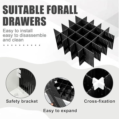 Blosssound 15pcs 5.12x 15 Tall Drawer Divider Adjustable Drawer Organizer DIY Ultra Deep Storage Organizer Separator with Fixed Buckle for Underwear Socks Dormitory Office Kitchen Bedroom(Black)