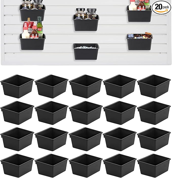 20PCS Acoustic Wall Storage Box Slatwall Organizer for Garage, Storage Bins for Storing Accessories Compatible With Acoustic Wall/ Slatwall/ Perforated wall