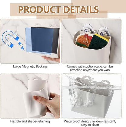 Novabright 2 Pack Magnetic Lint Bin for Laundry Room Trash Silicone Can for Dryer Kitchen Fridge, or Other Metal Surface Organizer Box(White)