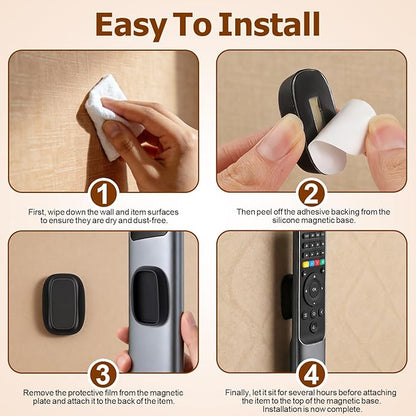 4 Pack Magnetic Remote Control Holder Wall Mount, No Drill Self-Adhesive Organizer TV Remote Holder, Black Organizer Storage Wall Holder for Tv, Fan, Air Conditioner, Bed