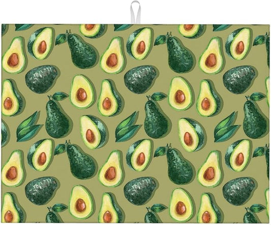 Green Avocado Dish Drying Mat 18x24 For Kitchen Counter Absorbent Microfiber Dishes Pad Dish Drainer Rack Mats Fast Dry Kitchen Accessories