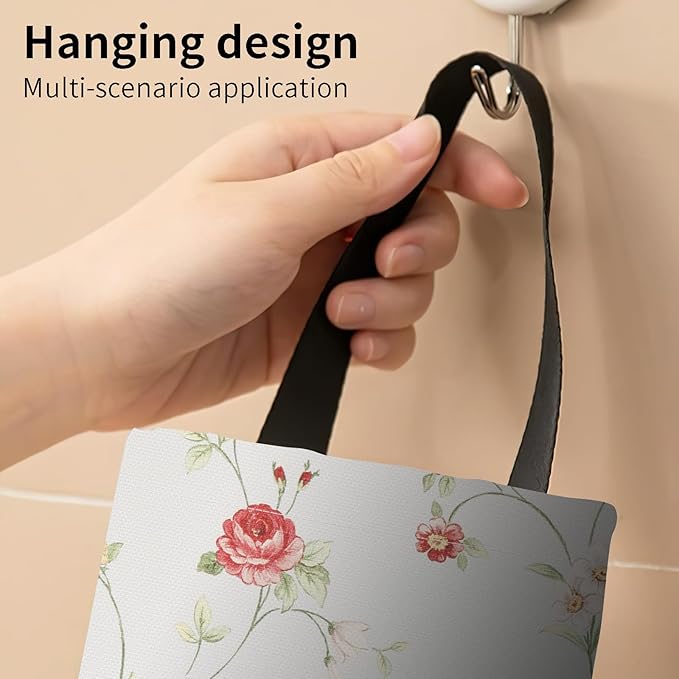Plastic Bag Holder, Wall Mount Grocery Bag Organizer, Boho White Flowers