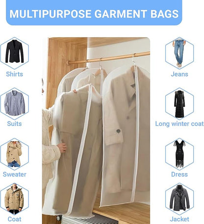 Suit Bags for Closet Storage Garment Bag (24'' x 40'' Set of 12) Clear Garment Bags for Hanging Clothes Plastic Waterproof Suit Cover Bag with Zipper for Coats, Jackets, Shirts Closet