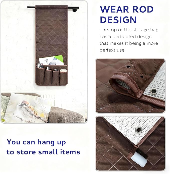 AUVCAS Sofa Armrest Organizer Non-Slip Arm Chair Bedside Caddy Storage Organizer for Recliner Couch with 5 Pockets for Cell Phone TV Remote Control Magazines (DARK BROWN)