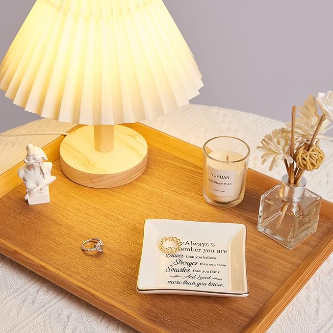 Spegiffu Inspirational Gifts for Women Trinket Dish with Positive Quotes - Always Remember You are Braver Stronger Smarter Than You Think, Motivational Gifts for Women Encouragement Cheer Up Gift