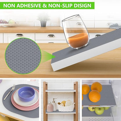 Shelf Liners for Kitchen Cabinets Refrigerator Liners Waterproof & Oil-Proof Kitchen Cupboard Liner Non-Slip Drawer Mats Non Adhesive Fridge Liner for Shelves - Gray 17.5 x 78.7 Inches