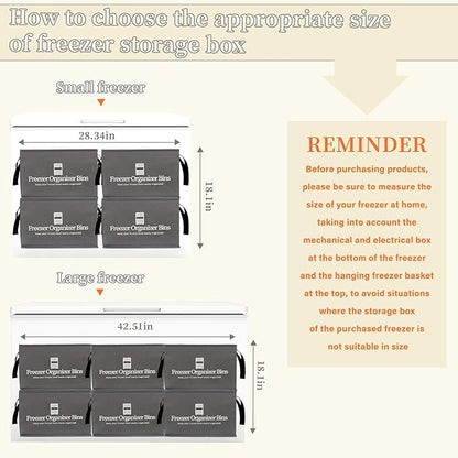 Freezer Organizer Bins, 4 Pack Collapsible Deep Freezer Organizer Bins for 15"x14"x9", freezer Storage Bins with Removable Dividers, Handles (Dark Grey, 4 Pack)