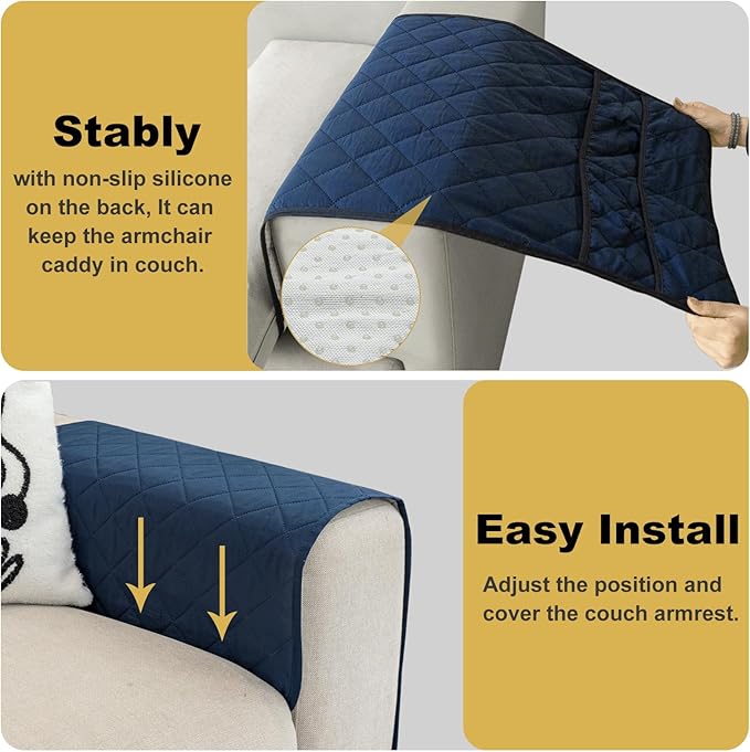 Gloserin Remote Control Holder for Recliner,Armchair Caddy,Non Slip Sofa Armrest Storage Organizer for Recliner Couch with 6 Pockets for TV Remote,Cell Phone,Magazine (Navy)